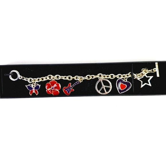Authentic Anna Sui Silver Toggle Charm Bracelet